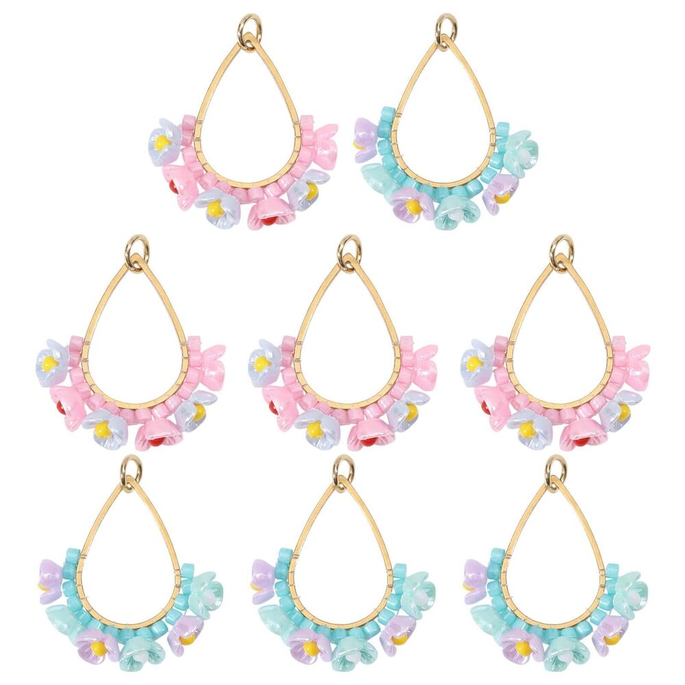4164 8 Pcs 2 Color Water Drop Open Back Bezel Pendants Beaded Flower Hoop